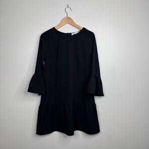 Meghan LA Crepe Tiered Peplum Hem Long Sleeve Dress Bell Flare Sleeves Large